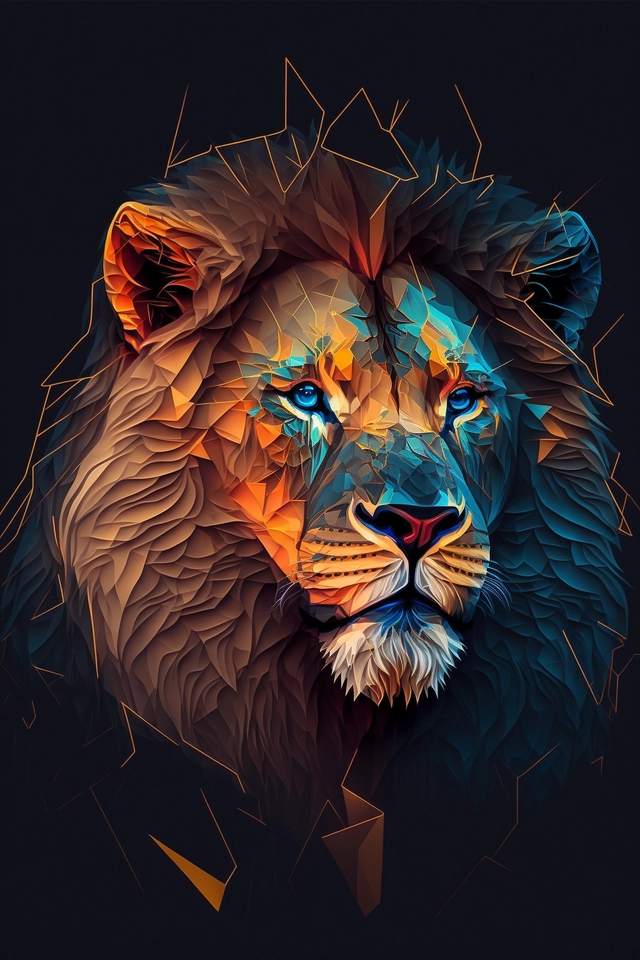 Low poly abstract lion portrait made by triangles-趣窝